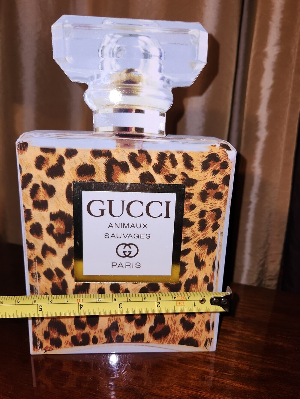 Glam Logo 3D Wooden Leopard-Print Perfume Bottle Table Top Stand Decor - Picture 7 of 8
